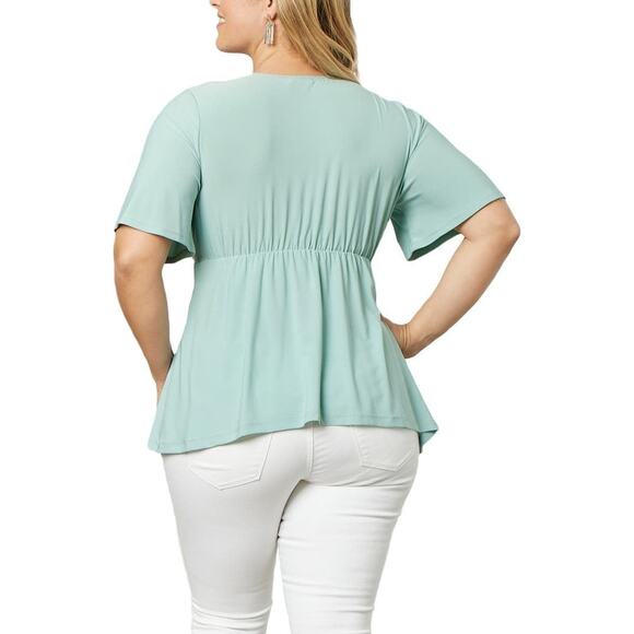 Kiyonna Top Size 1X Mint Green Abby Twist Empire Waist Flutter Sleeves Slimming - Picture 2 of 5